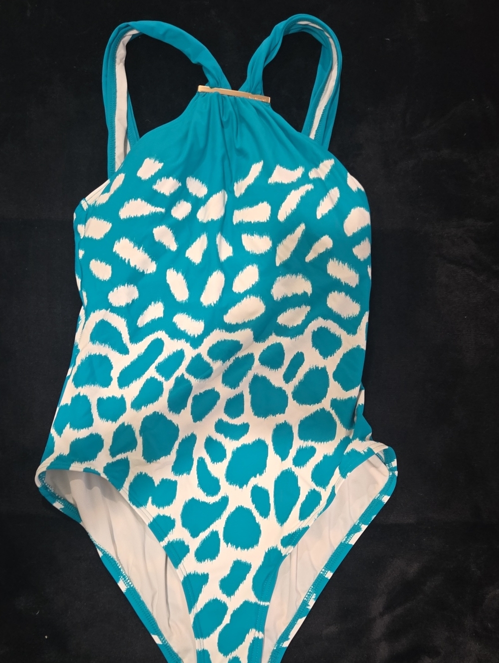 Michael Kors Turquoise and White Halter One-Piece Swim